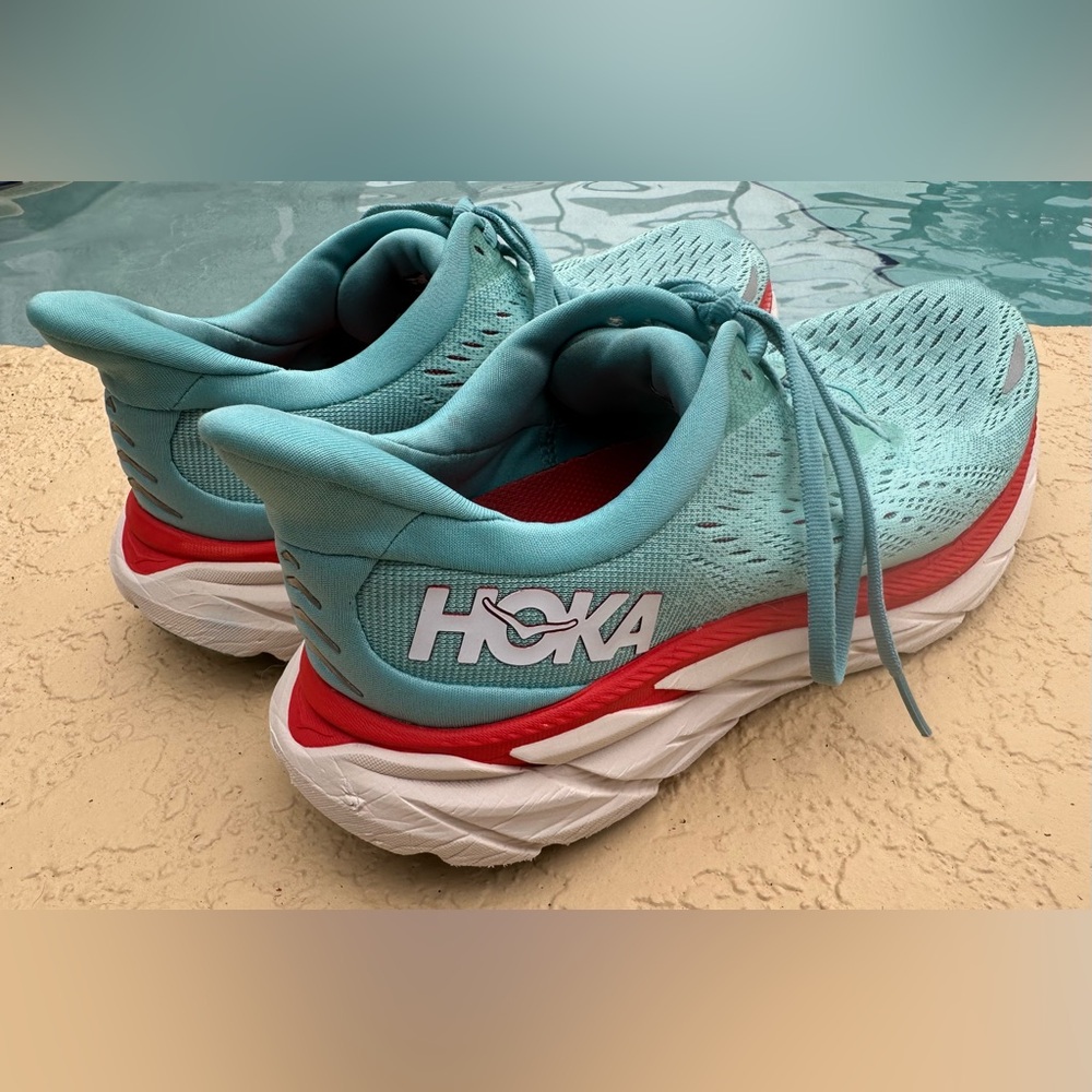 Hoka One One Clifton 8 Wide Aquarella Blue Running Shoe Women Size 9D VGC Clean - Picture 3 of 16